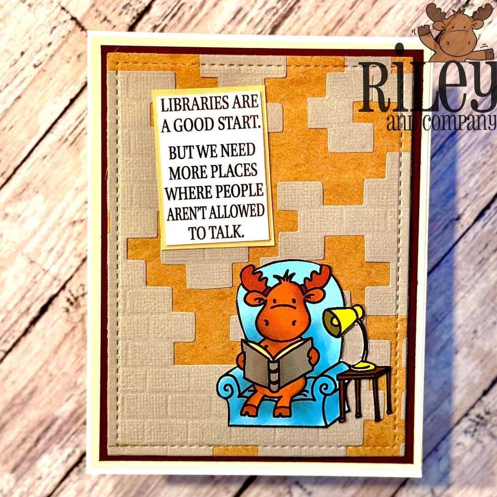 Riley And Company Funny Bones Libraries are Good Clear Stamp rwd-1481 moose reading a book card