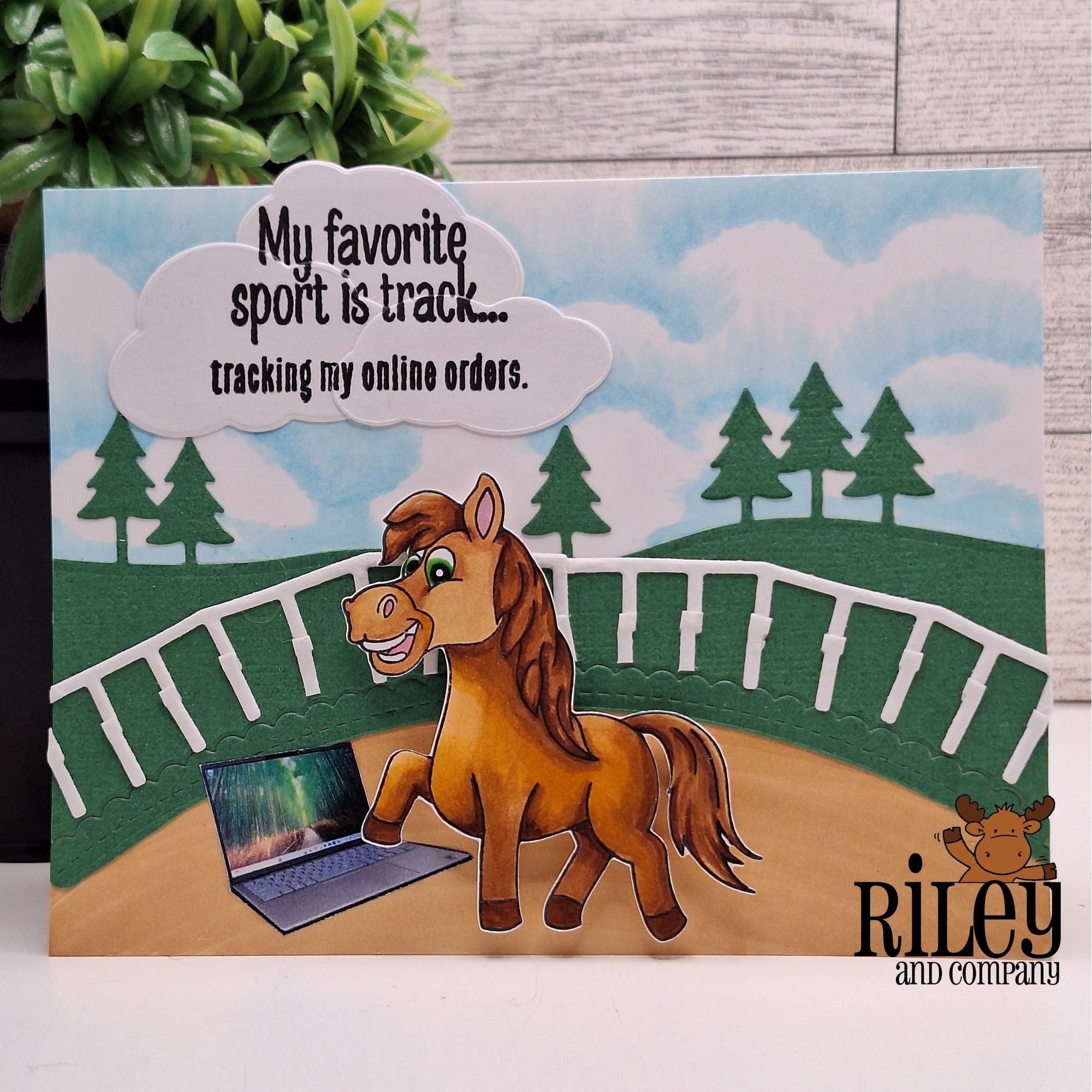Riley And Company Funny Bones My Favorite Sport is Track Clear Stamp rwd-1369 horse