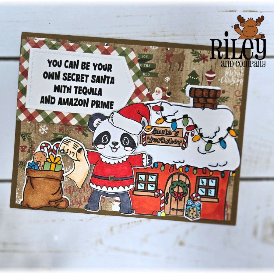 Riley And Company Funny Bones Secret Santa Clear Stamp rwd-1406 lights