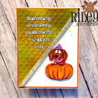 Riley And Company Funny Bones The Fastest Land Mammal Clear Stamp rwd-1474 dachshund in a pumpkin card