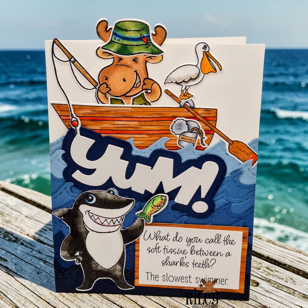 Riley And Company Funny Bones The Slowest Swimmer Clear Stamp rwd-1476 moose in a boat card