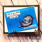 Riley And Company Funny Bones The Slowest Swimmer Clear Stamp rwd-1476 shark giggling card
