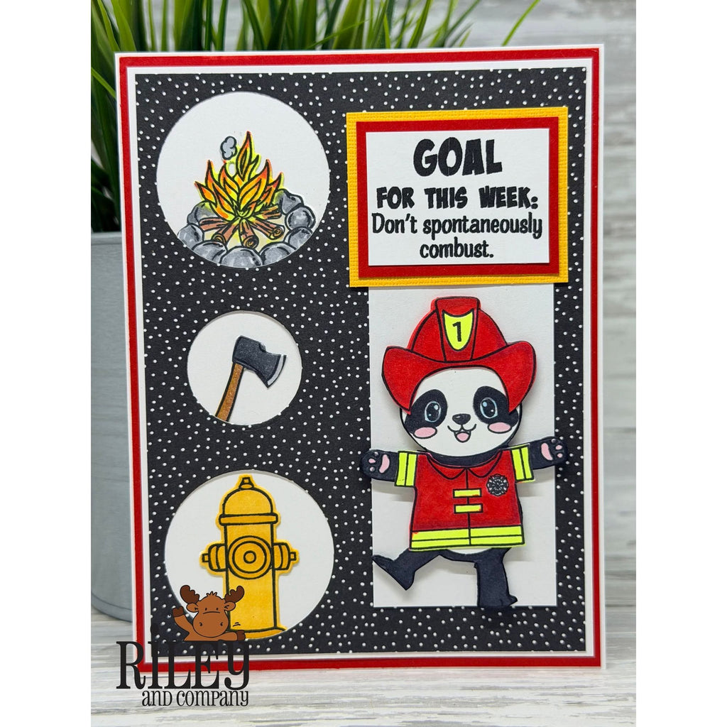 Riley And Company Funny Bones This Week's Goal Clear Stamp rwd-1482 firefighter panda card