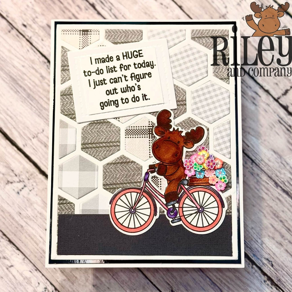 Riley And Company Funny Bones To-Do List Clear Stamp rwd-1479 moose on a bike card