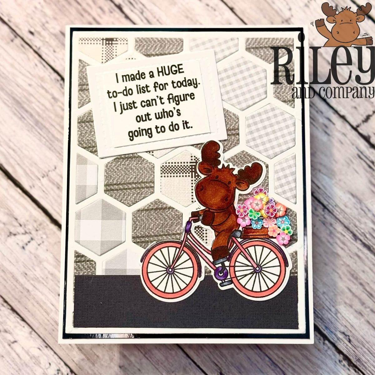 Riley And Company Funny Bones To-Do List Clear Stamp rwd-1479 moose on a bike card