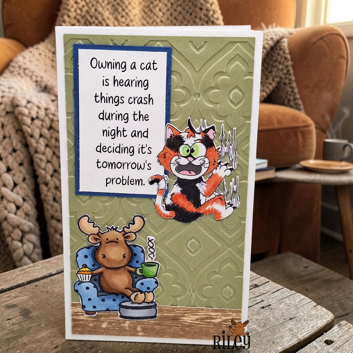Riley And Company Funny Bones Tomorrow's Problem Clear Stamp rwd-1480 moose in a chair card