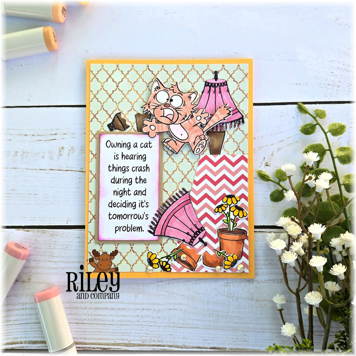 Riley And Company Funny Bones Tomorrow's Problem Clear Stamp rwd-1480 patterned background card