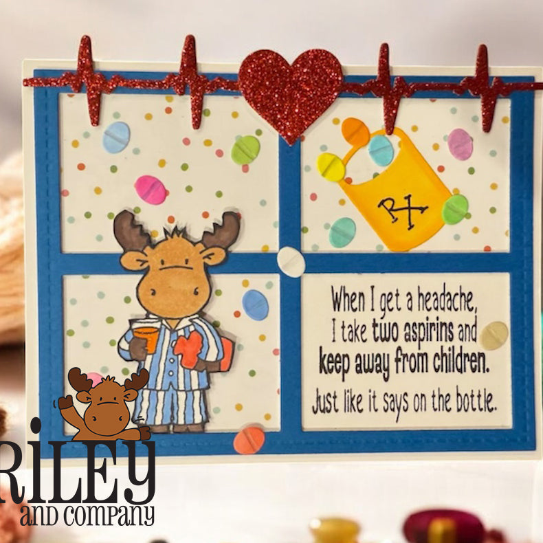 Riley And Company Funny Bones Two Aspirins Clear Stamp rwd-1420 medical