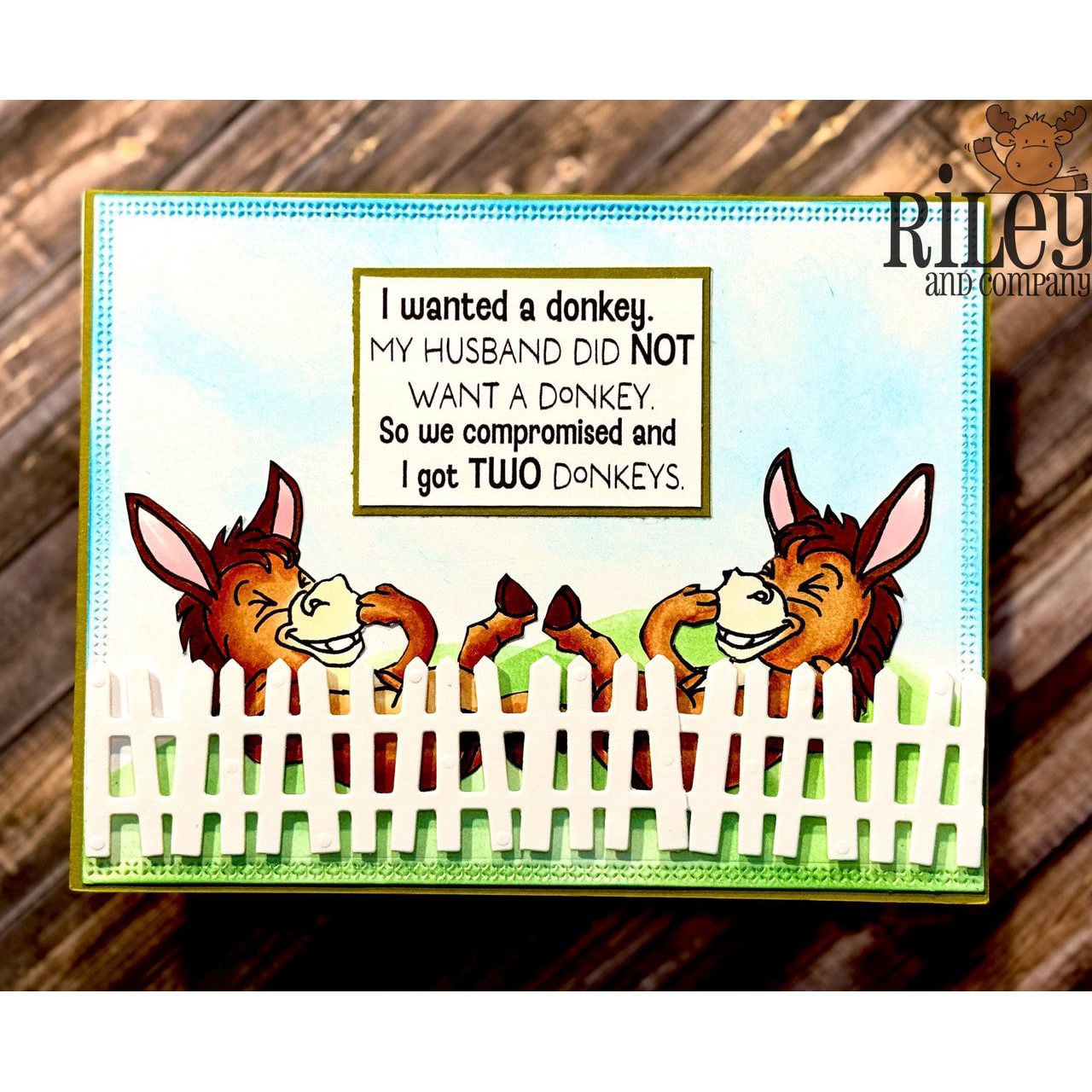 Riley And Company Funny Bones Two Donkeys Clear Stamp rwd-1390 fence