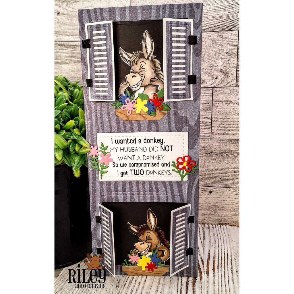Riley And Company Funny Bones Two Donkeys Clear Stamp rwd-1390 flowers
