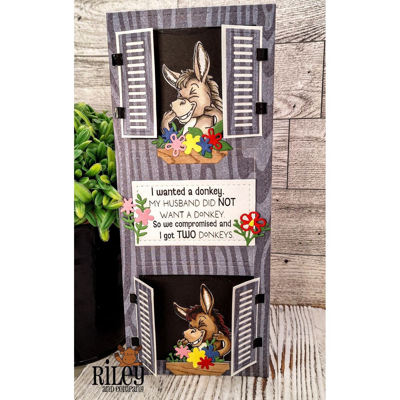 Riley And Company Funny Bones Two Donkeys Clear Stamp rwd-1390 flowers
