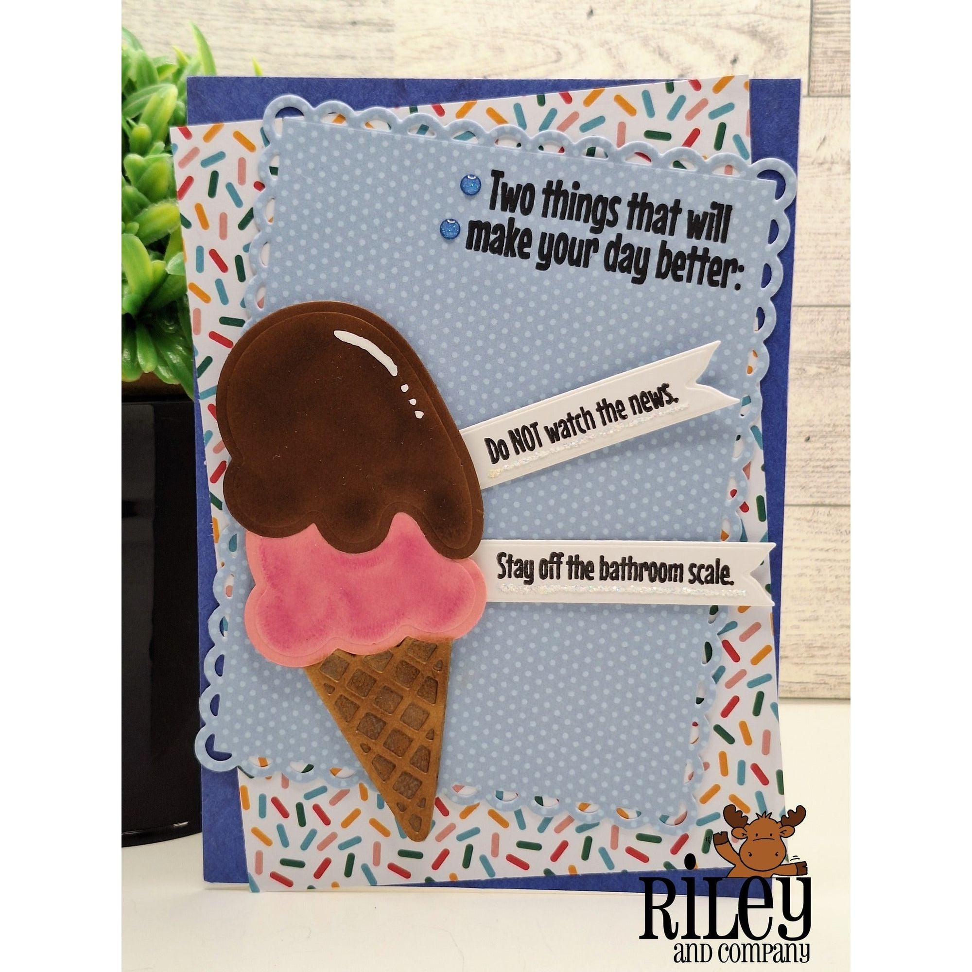 Riley And Company Funny Bones Two Things to Make Your Day Better Clear Stamp rwd-1363 ice cream