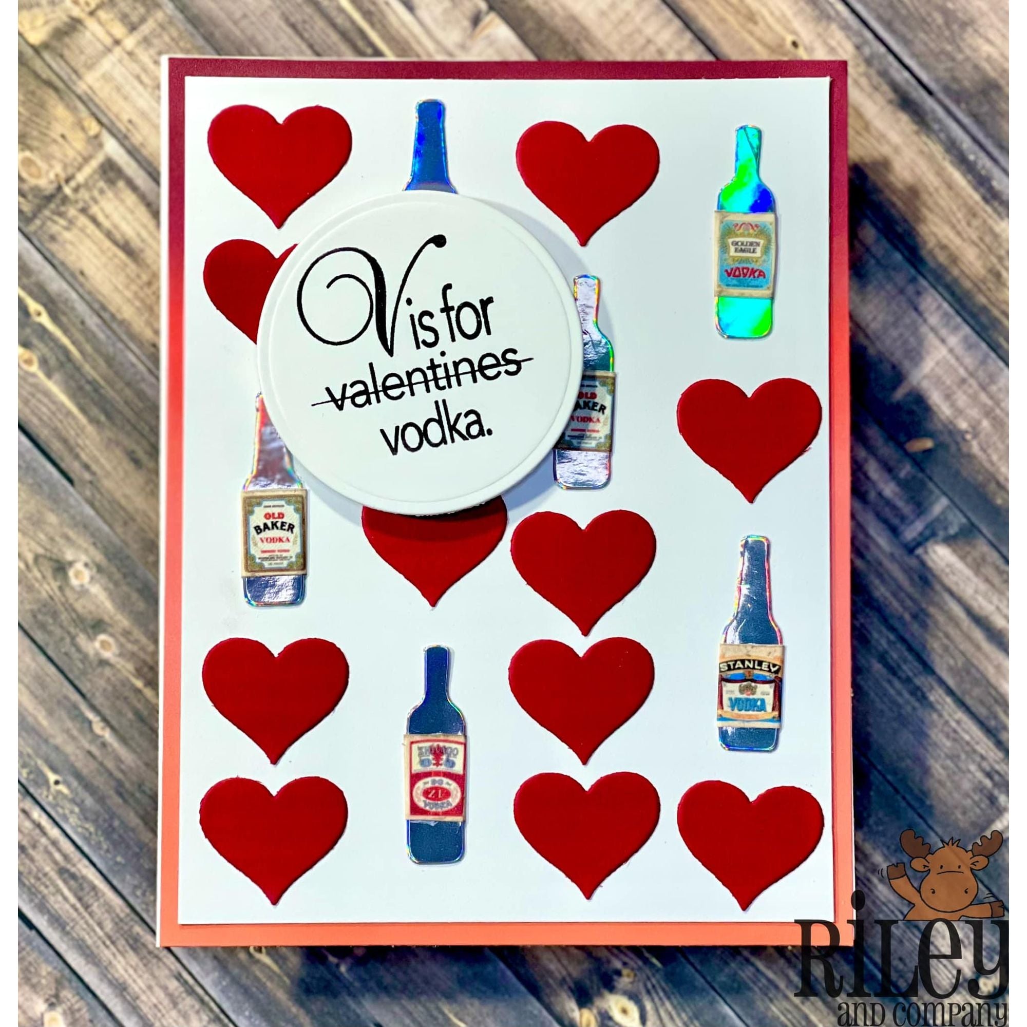 Riley And Company Funny Bones V is for Vodka Clear Stamp rwd-1342 bottles