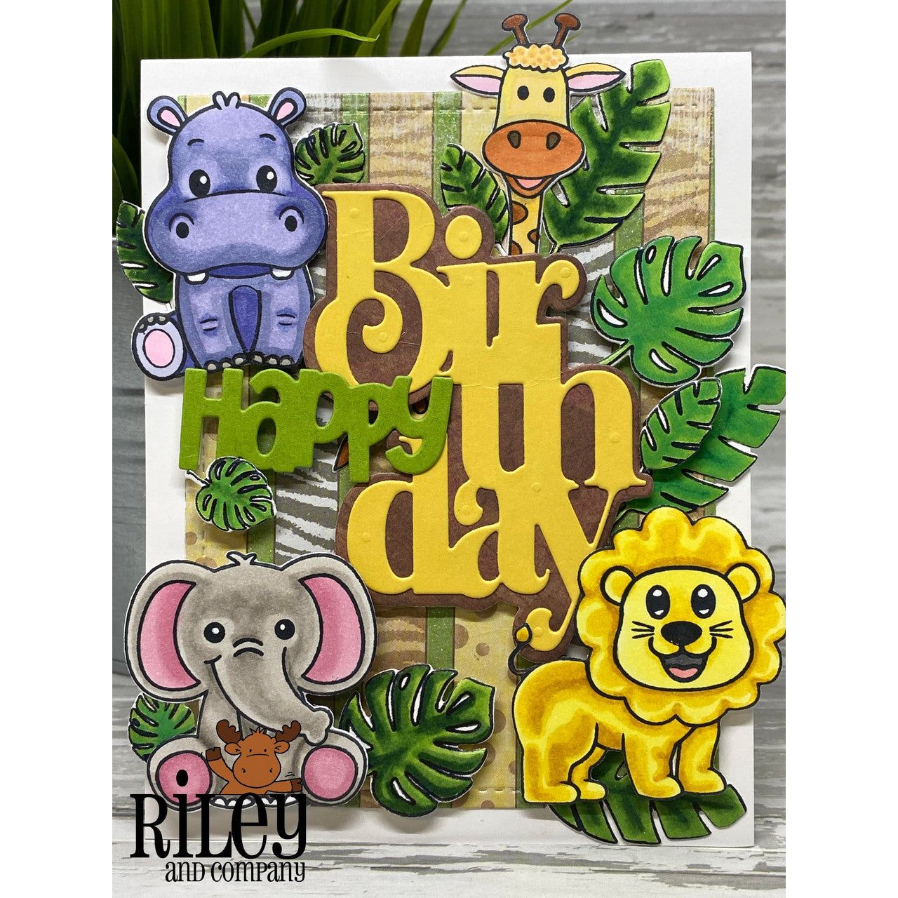 Riley And Company Safari Animals Clear Stamp and Die Set happy birthday