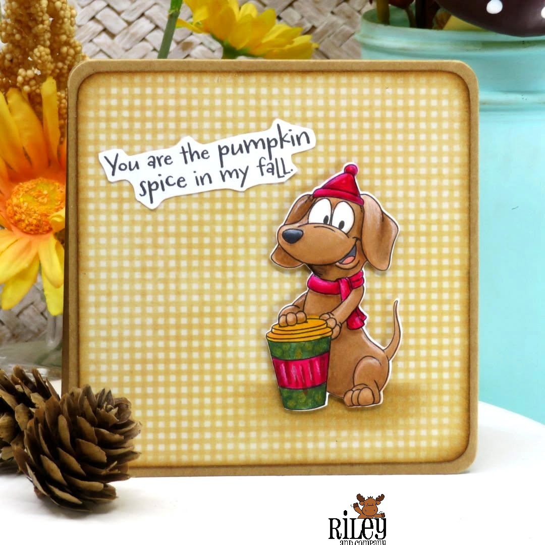 Riley And Company Woody and Hazel Fall Fun Clear Stamps rclr2005 dog with a cup card