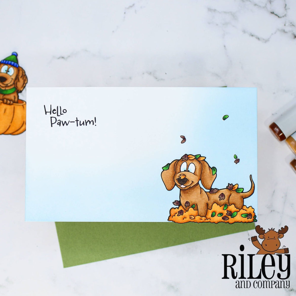 Riley And Company Woody and Hazel Fall Fun Clear Stamps rclr2005 hello autumn card