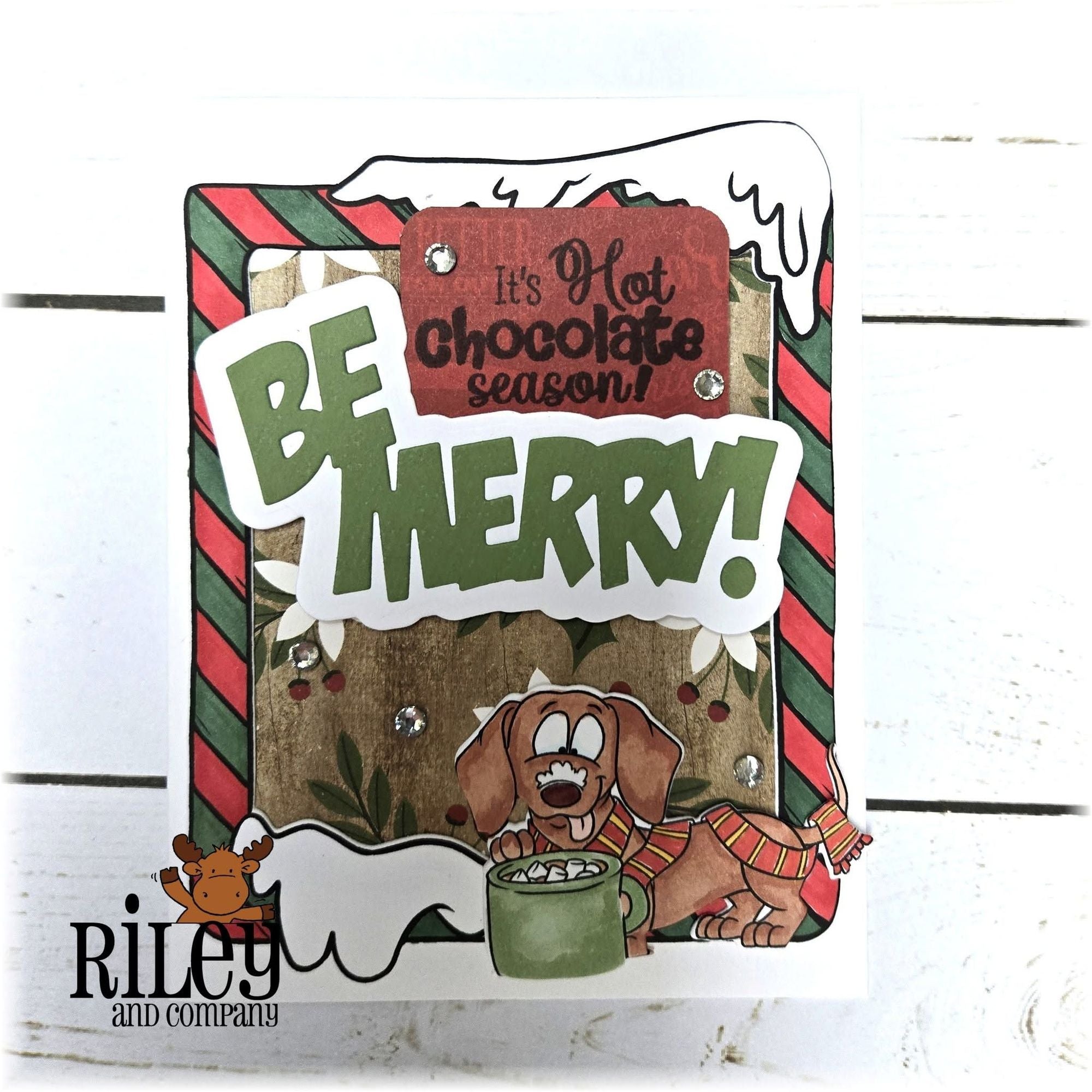 Riley and Company Candy Cane Frame Clear Stamp and Die Set be merry card