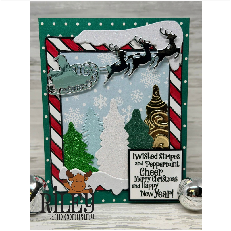 Riley and Company Candy Cane Frame Clear Stamp and Die Set santa's sleigh card