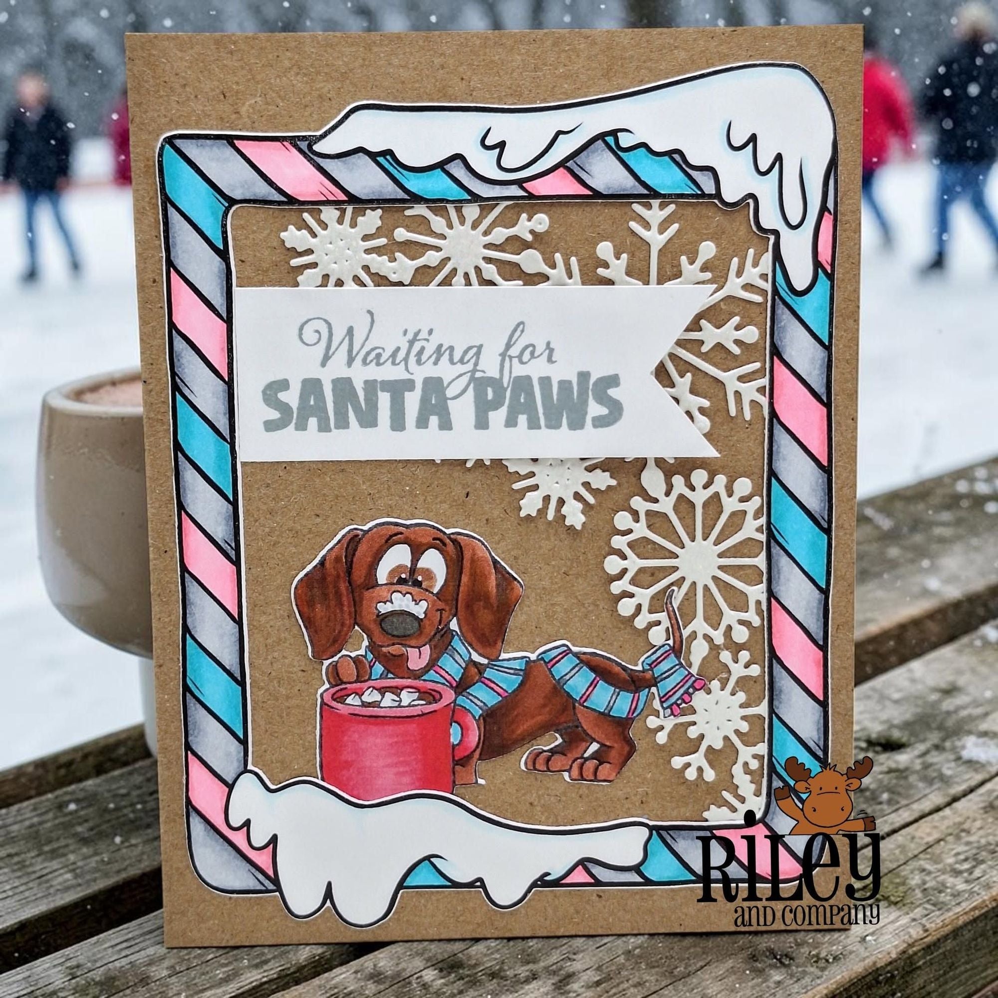 Riley and Company Candy Cane Frame Clear Stamps rclr2025 waiting for santa card