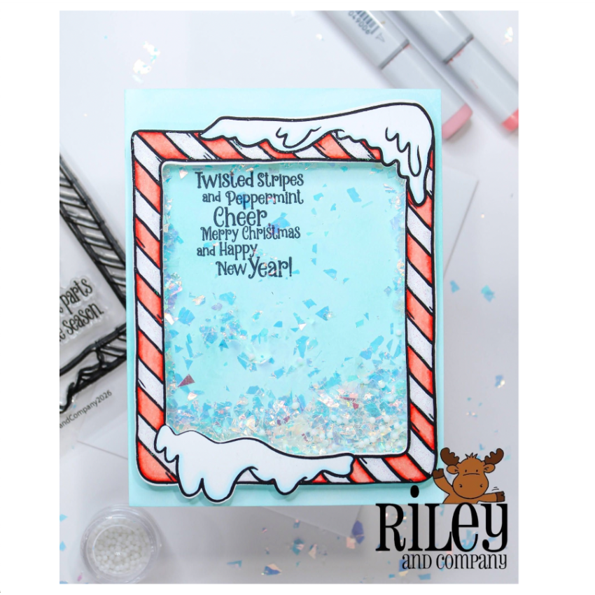 Riley and Company Candy Cane Frame Dies rd2025 snow shaker card