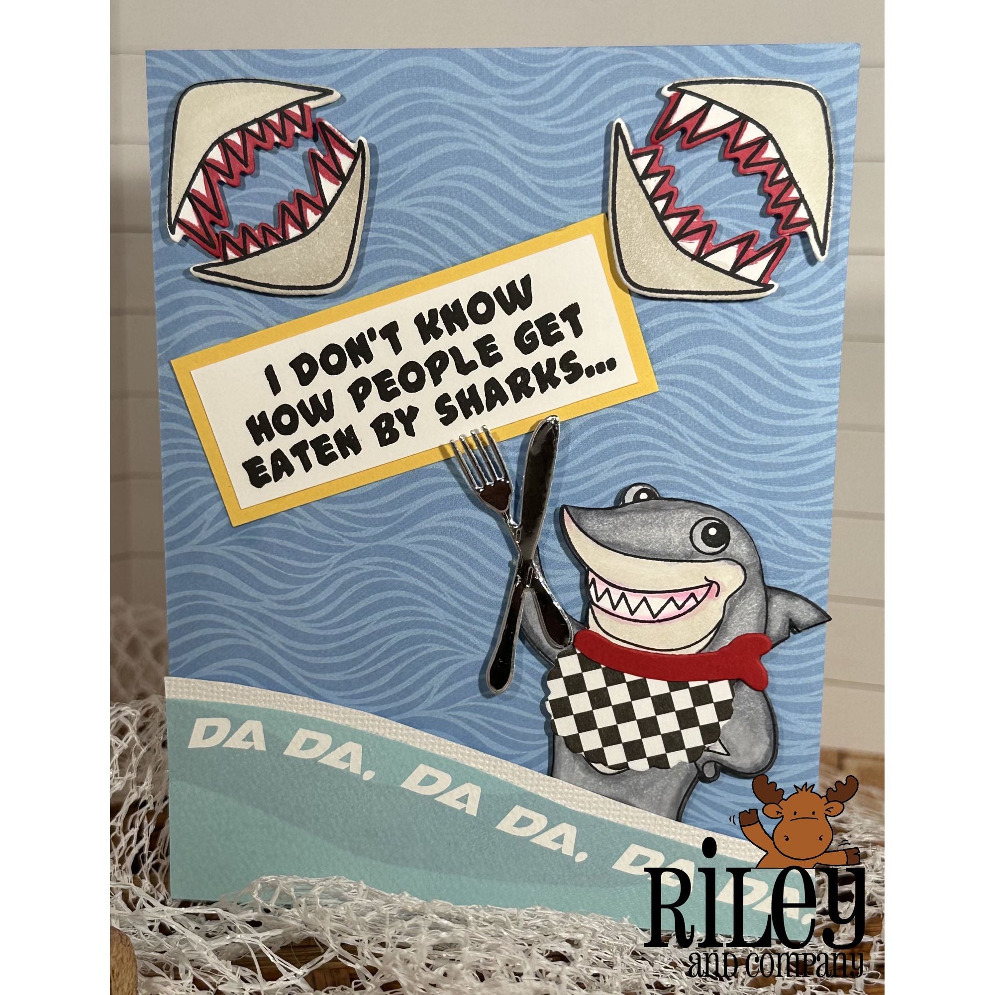 Riley and Company Dress Up Shark Clear Stamp and Die Set dinner