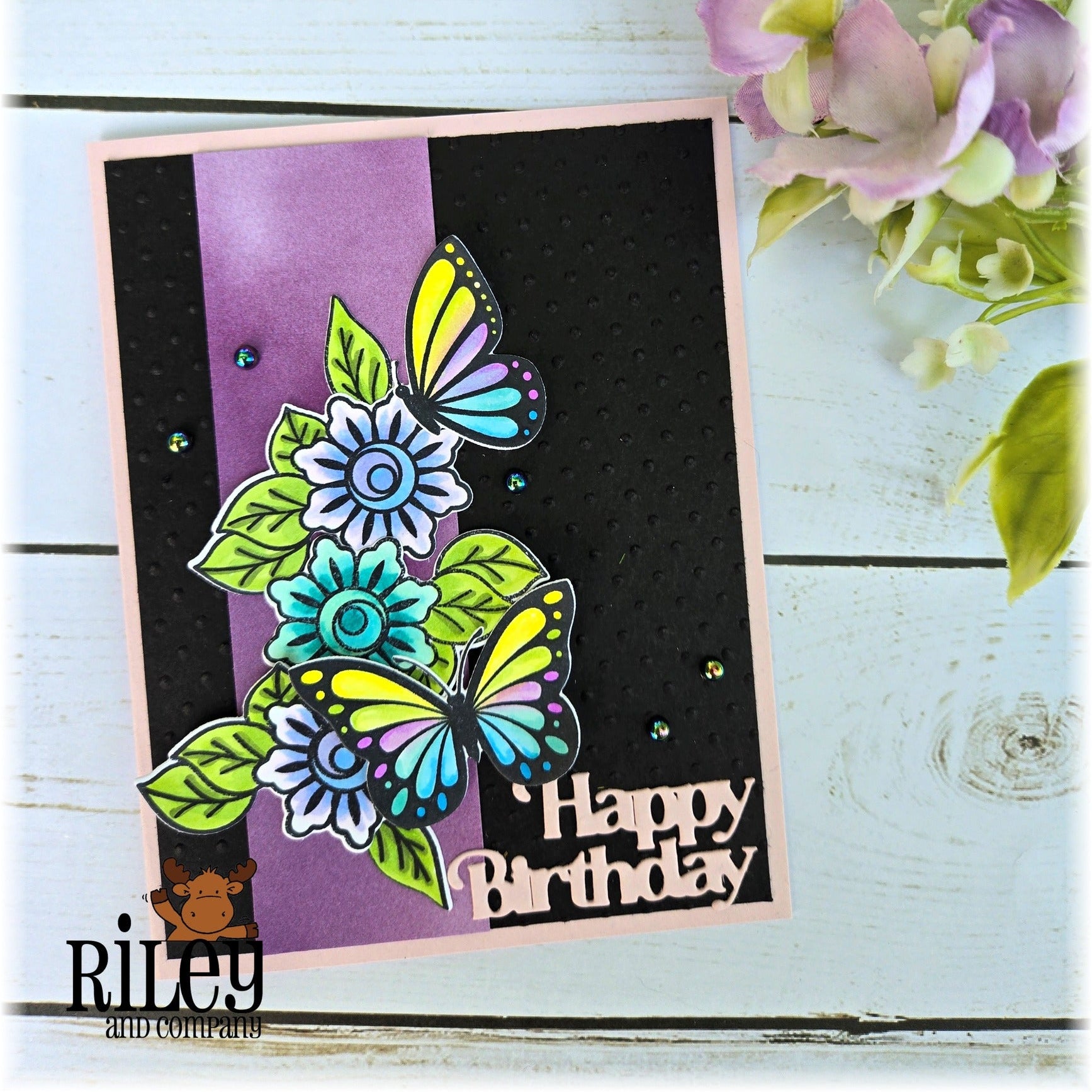 Riley and Company Flowers and Lady Bug Dies amd104 birthday