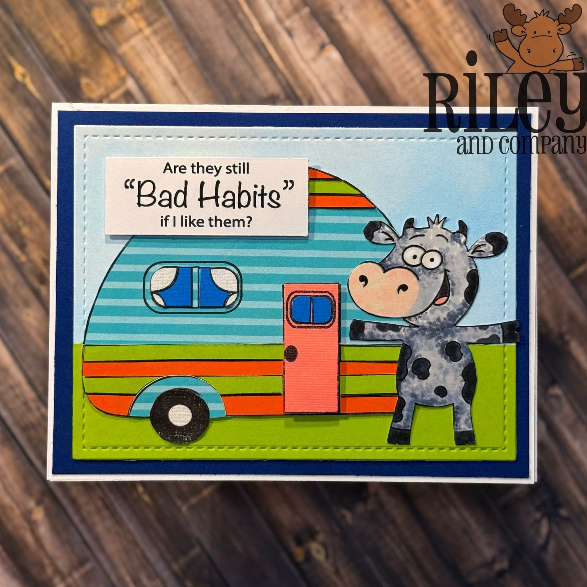 Riley and Company Funny Bones Bad Habits Clear Stamp rwd-1463 striped camper