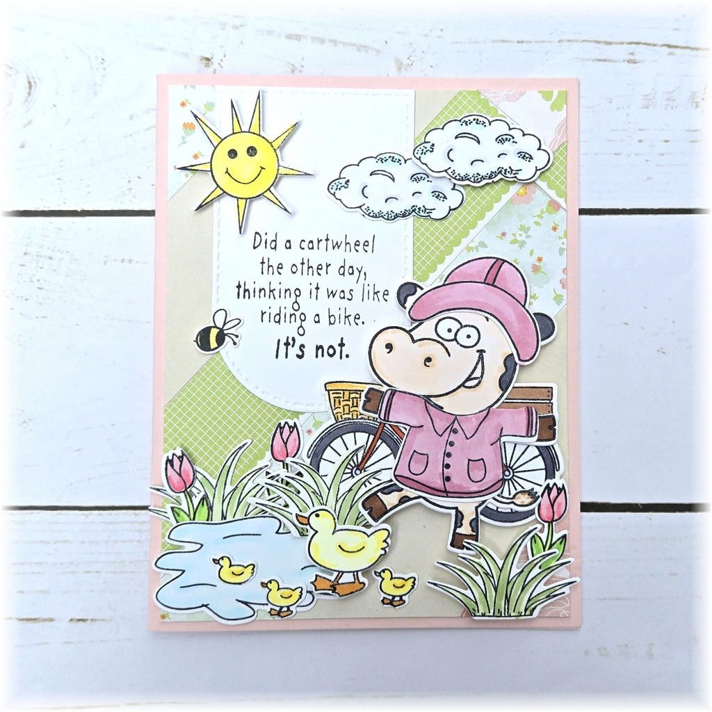 Riley and Company Funny Bones Cartwheel Issues Clear Stamp rwd-1454 pink raincoat