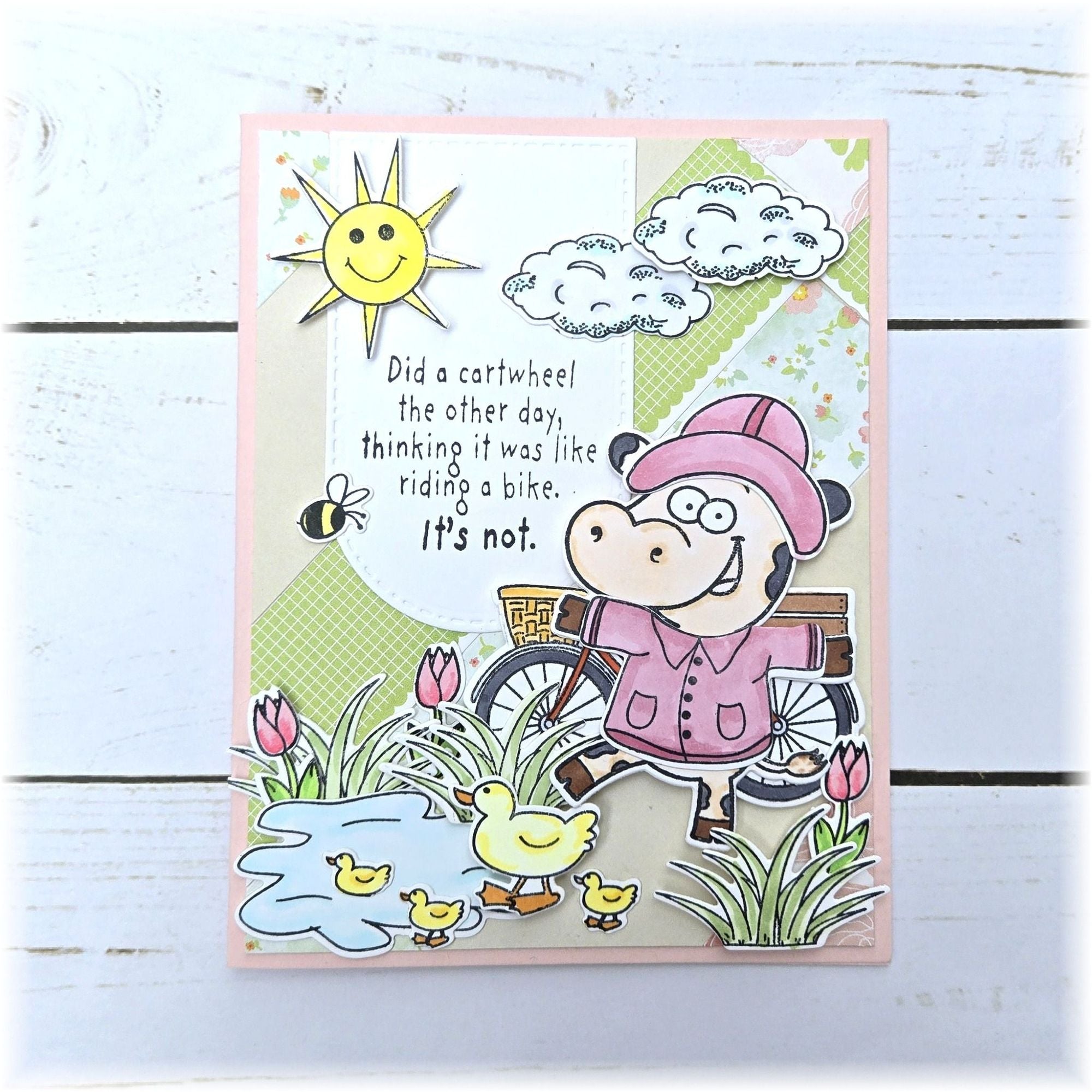 Riley and Company Funny Bones Cartwheel Issues Clear Stamp rwd-1454 pink raincoat