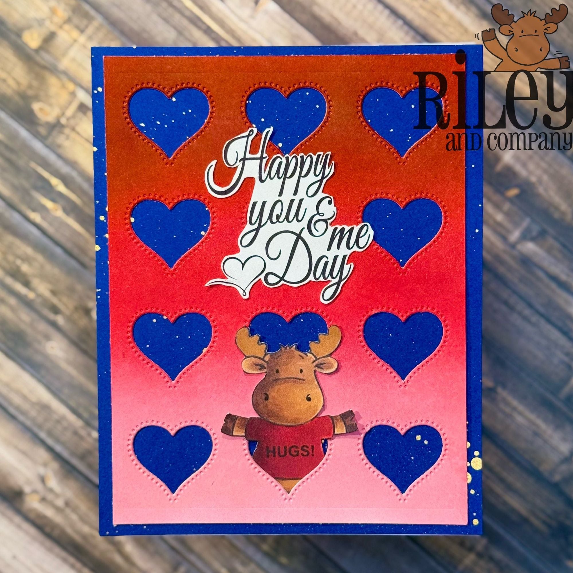Riley and Company Funny Bones Happy You and Me Day Clear Stamp rwd-1469 blue hearts