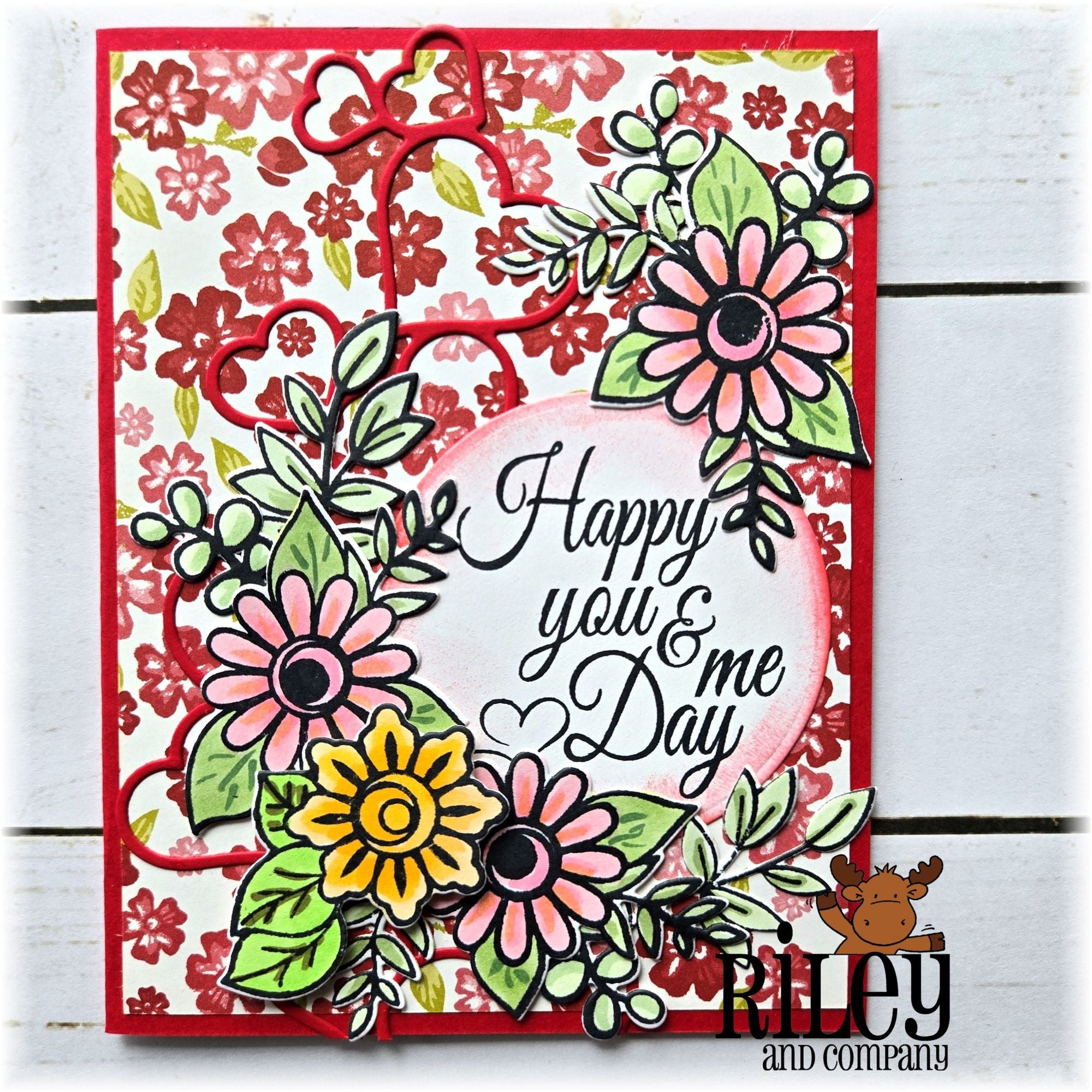 Riley and Company Funny Bones Happy You and Me Day Clear Stamp rwd-1469 red flowers