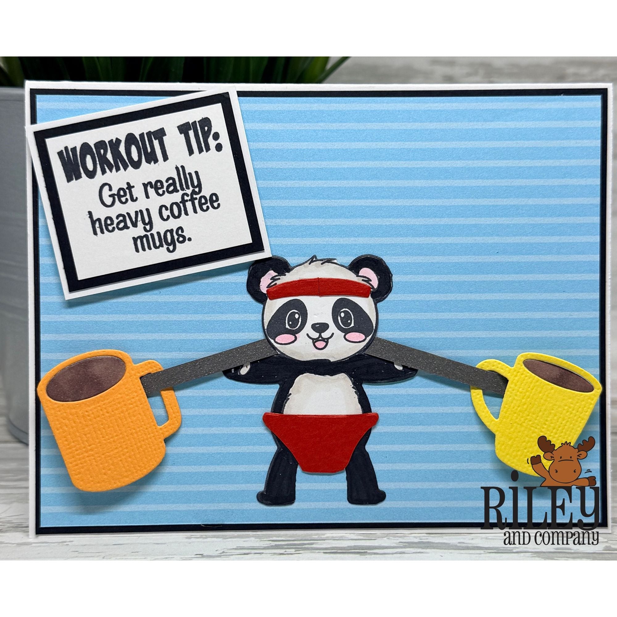 Riley and Company Funny Bones Heavy Coffee Mugs Clear Stamp rwd-1471 panda weight lifter