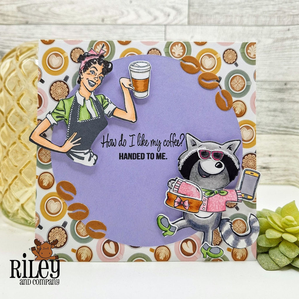 Riley and Company Funny Bones How Do I Like My Coffee? Clear Stamp rwd-1452 coffee beans