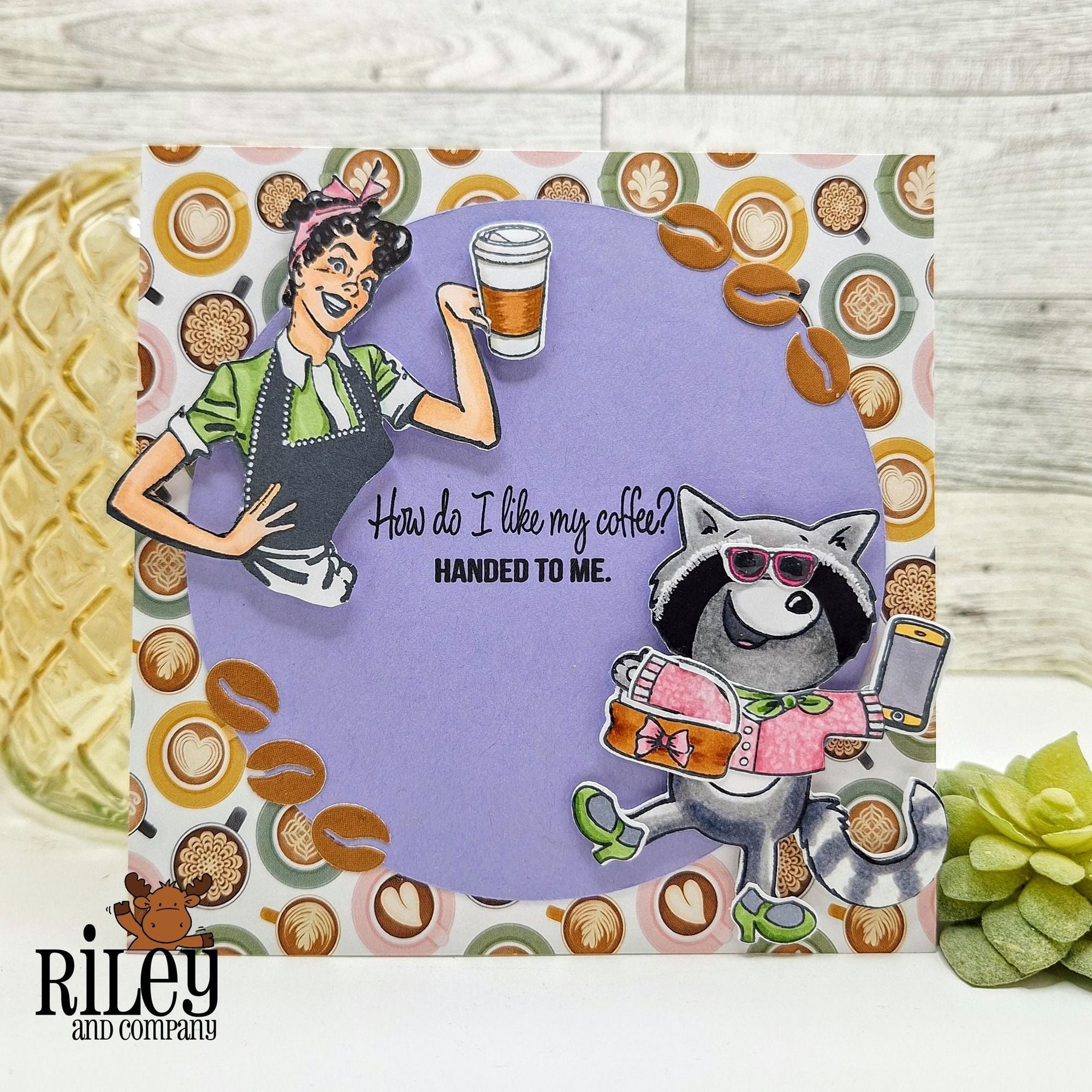 Riley and Company Funny Bones How Do I Like My Coffee? Clear Stamp rwd-1452 coffee beans