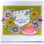 Riley and Company Funny Bones How Do I Like My Coffee? Clear Stamp rwd-1452 purple flowers