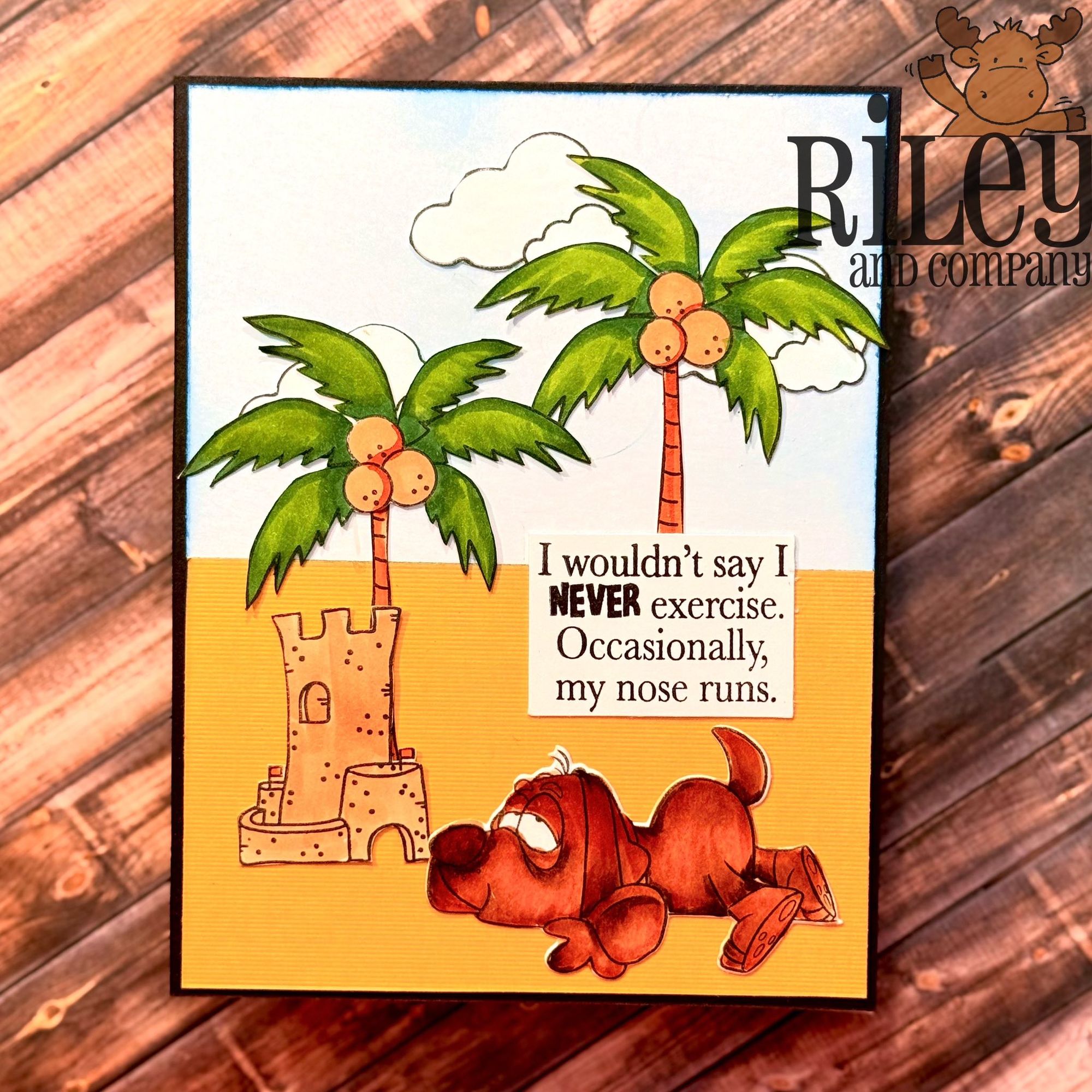 Riley and Company Funny Bones I Never Exercise Clear Stamp rwd-1462 dog on a beach