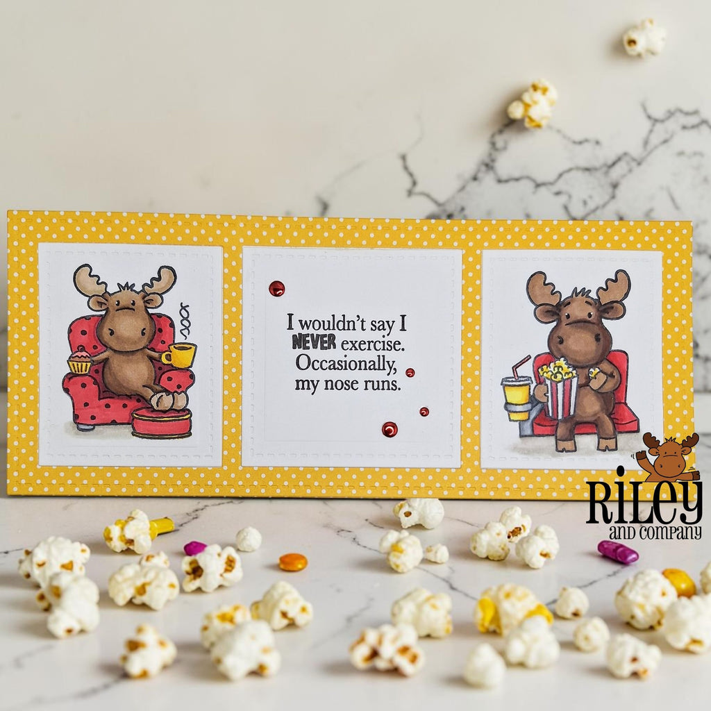 Riley and Company Funny Bones I Never Exercise Clear Stamp rwd-1462 popcorn