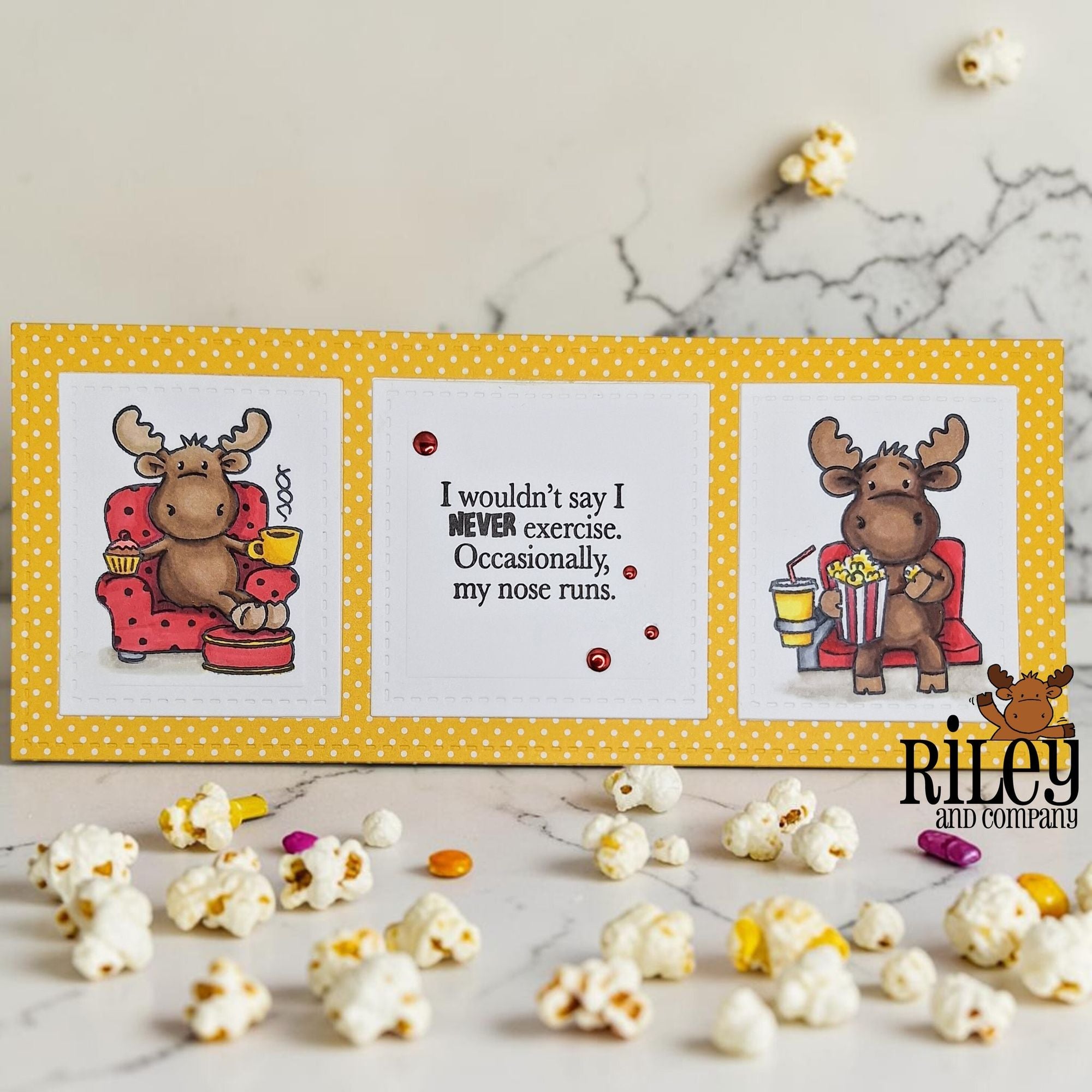 Riley and Company Funny Bones I Never Exercise Clear Stamp rwd-1462 popcorn