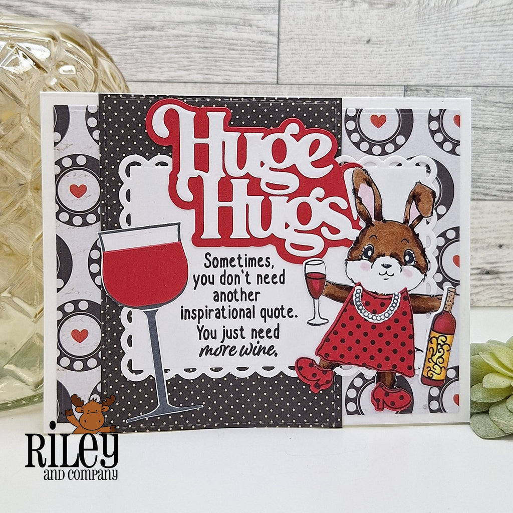 Riley and Company Funny Bones Inspirational Quotes Clear Stamp rwd-1438 glass of wine polka dot background