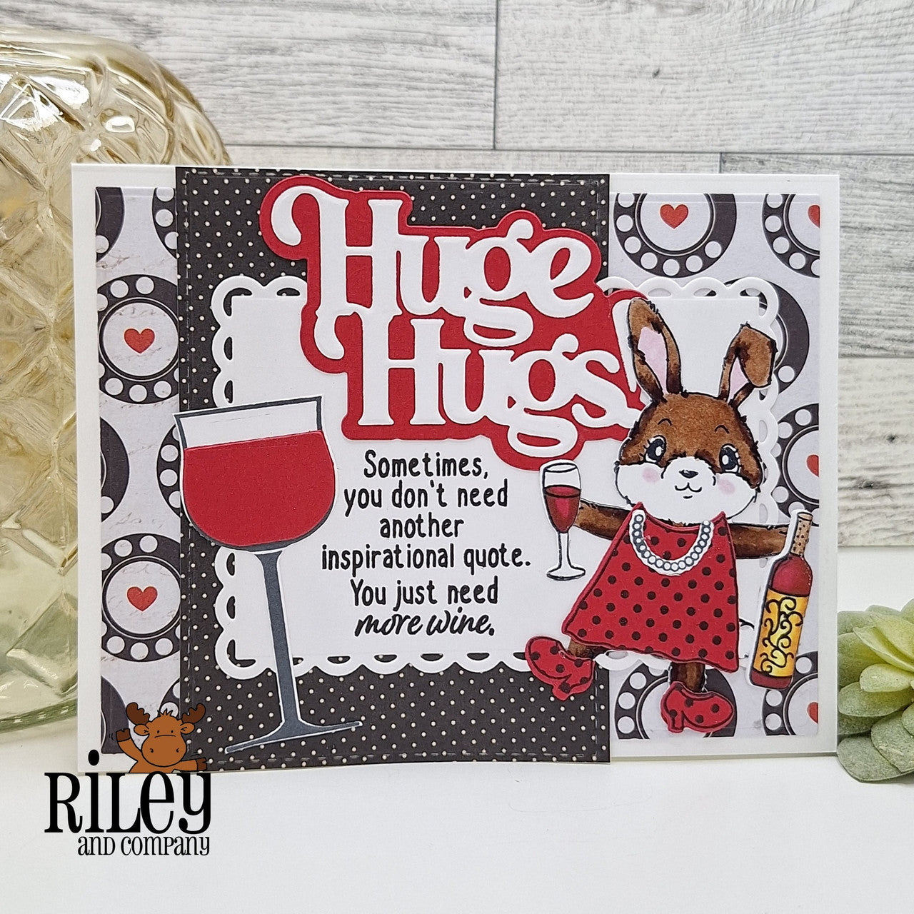 Riley and Company Funny Bones Inspirational Quotes Clear Stamp rwd-1438 glass of wine polka dot background