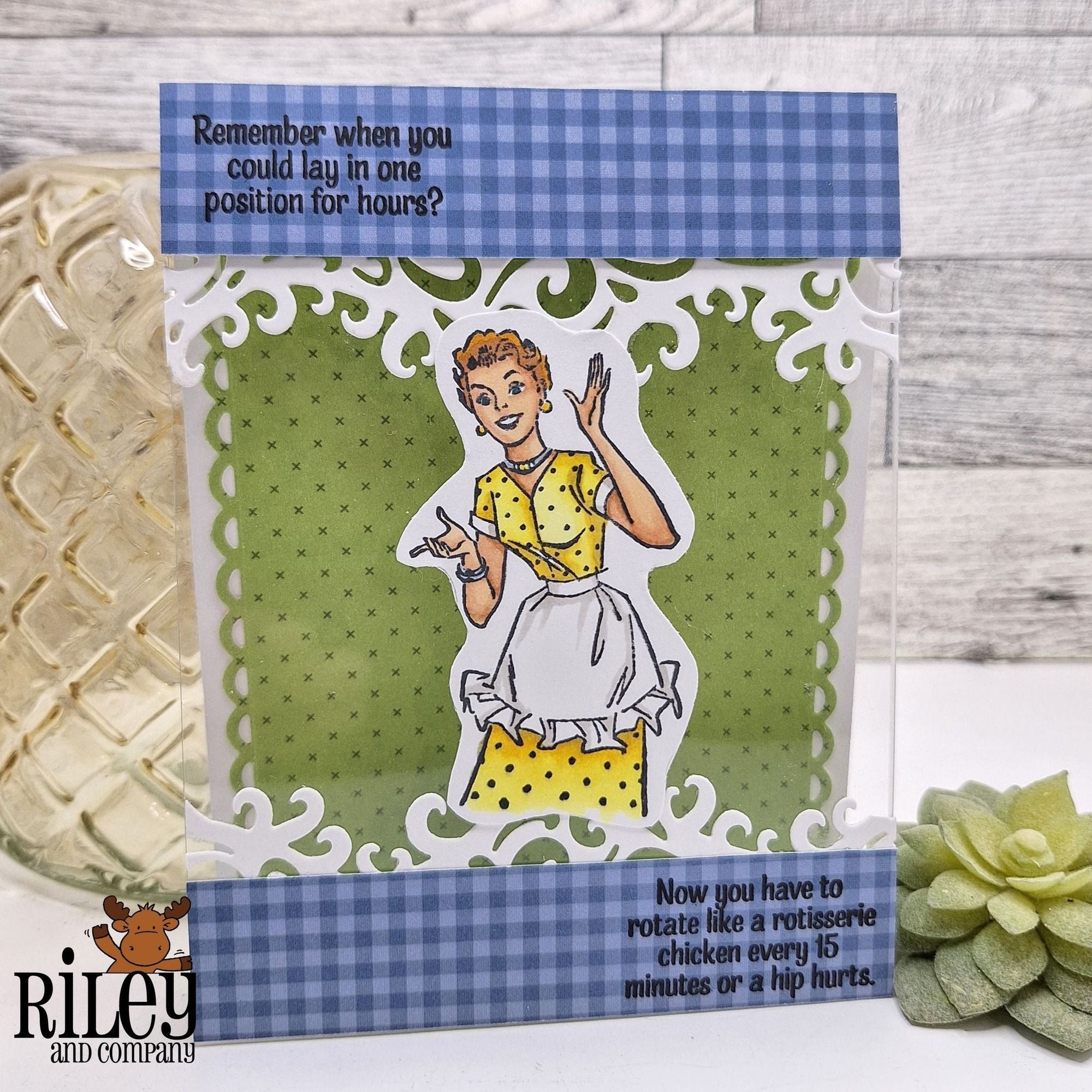 Riley and Company Funny Bones Lay In One Place Clear Stamp rwd-1450 blue plaid