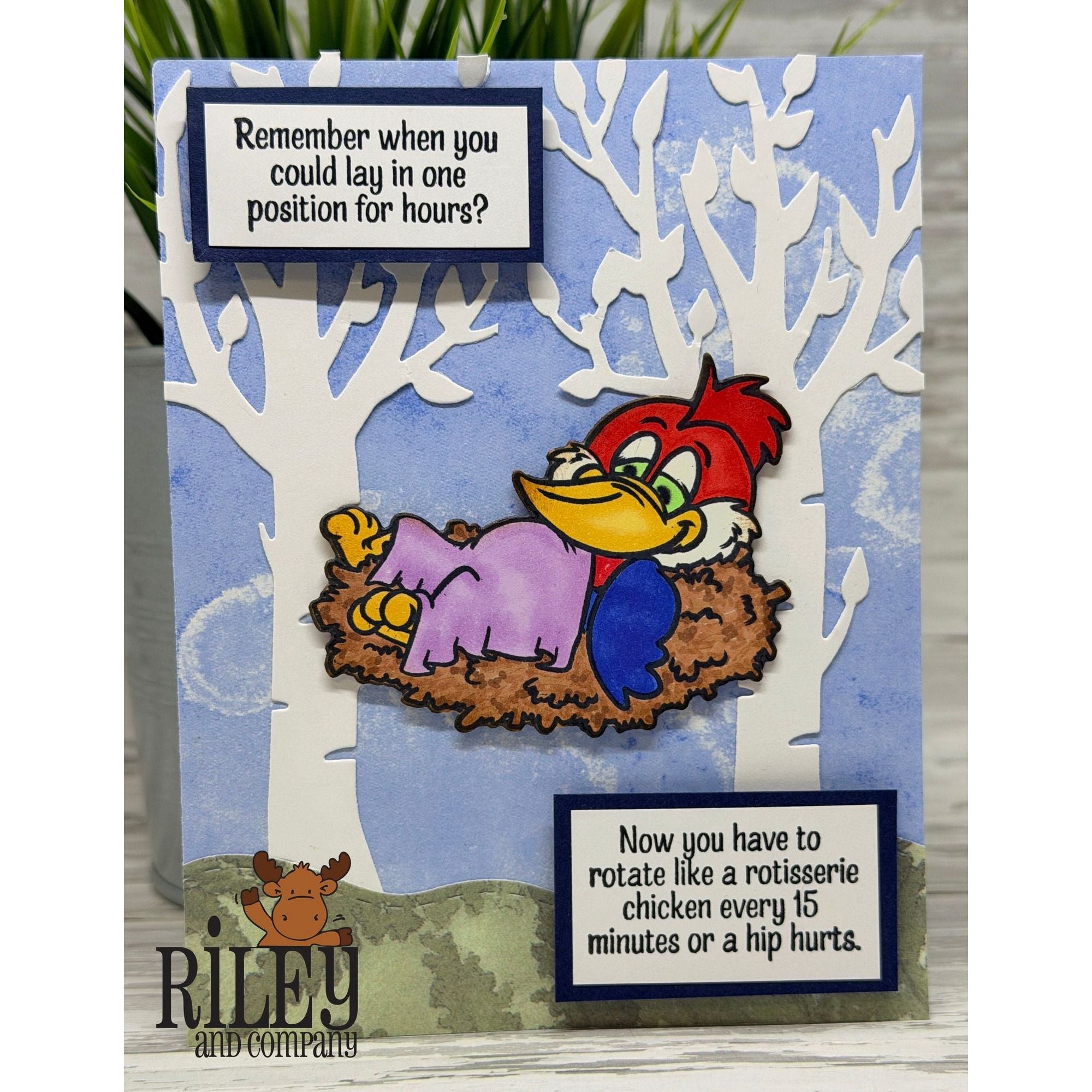 Riley and Company Funny Bones Lay In One Place Clear Stamp rwd-1450 woodpecker