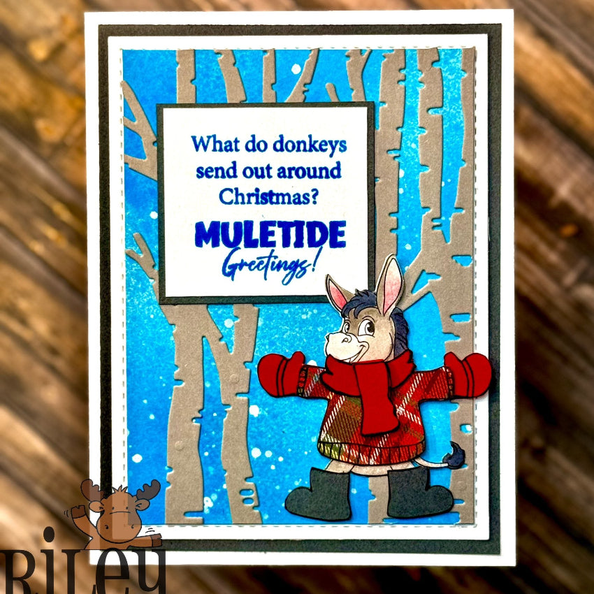 Riley and Company Funny Bones Muletide Greetings Clear Stamp rwd-1426 trees