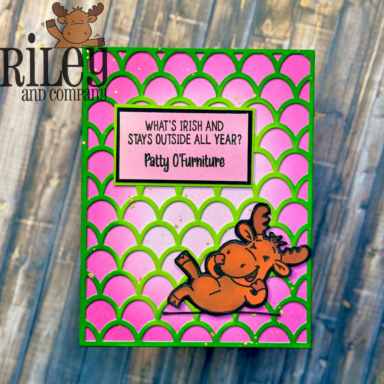 Riley and Company Funny Bones Patty O'Furniture Clear Stamp rwd-1437 pink and green