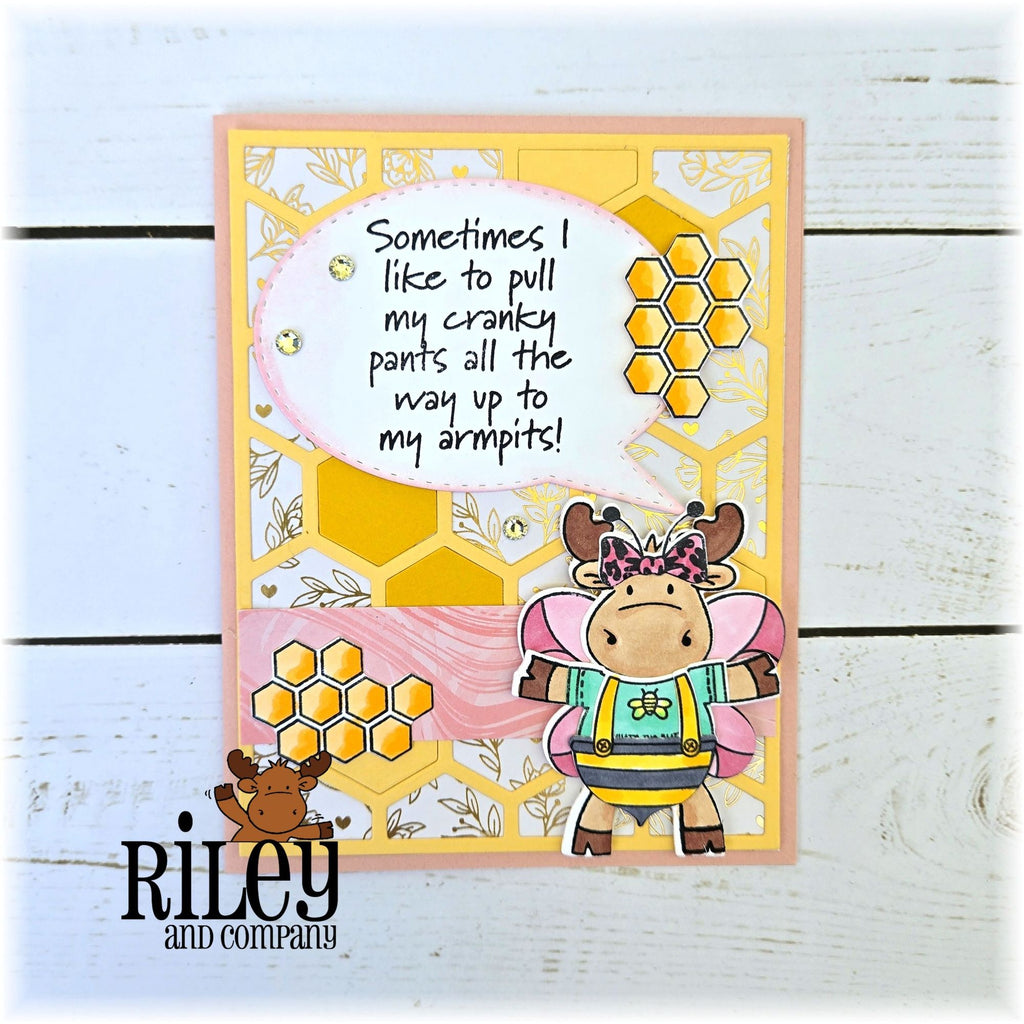 Riley and Company Funny Bones Pull Up Your Cranky Pants Clear Stamp rwd-1465 bumble bee