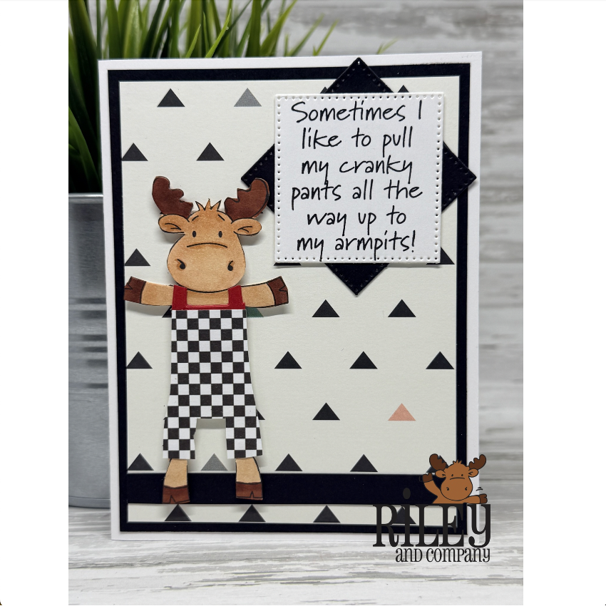 Riley and Company Funny Bones Pull Up Your Cranky Pants Clear Stamp rwd-1465 checkered pants