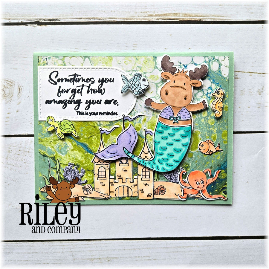 Riley and Company Funny Bones Sometimes You Forget Clear Stamp rwd-1472 mermaid moose