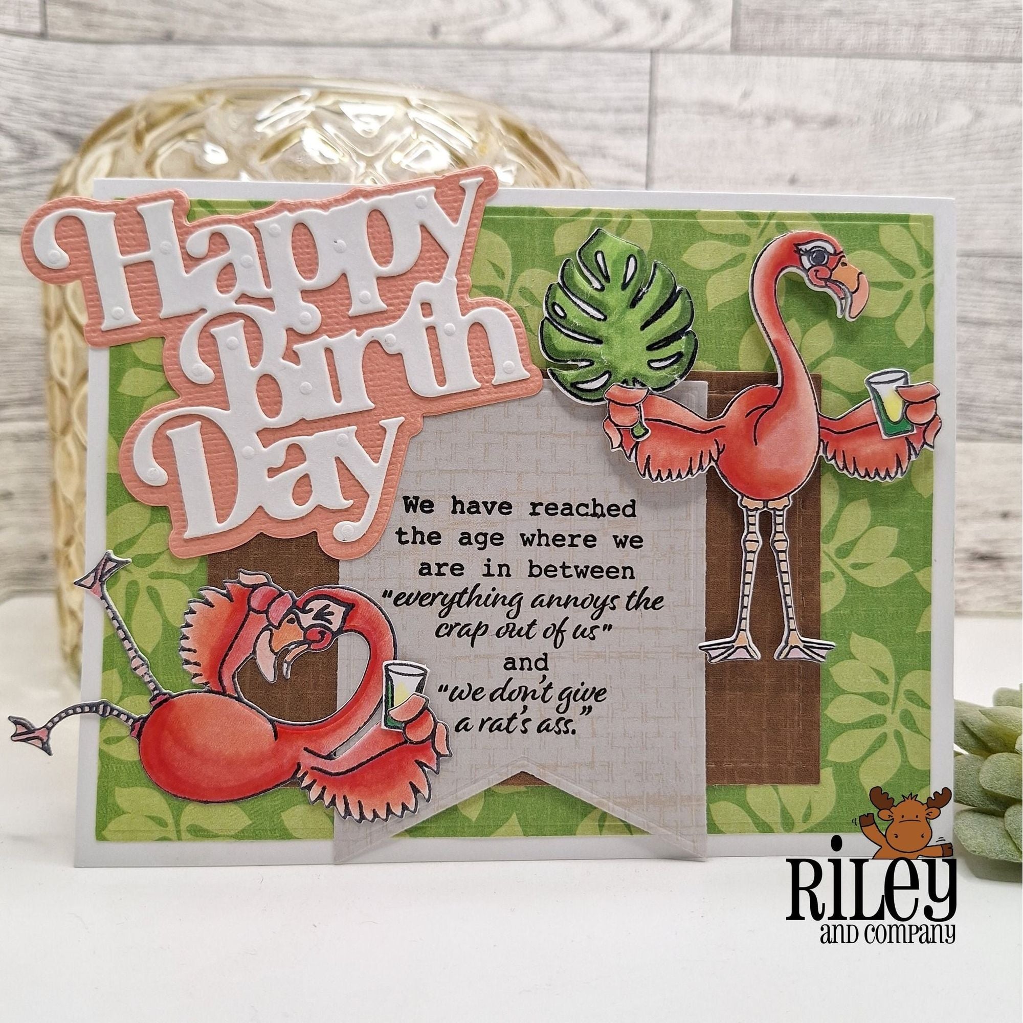 Riley and Company Funny Bones We Have Reached The Age Clear Stamp rwd-1446 flamingos