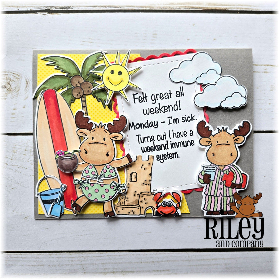 Riley and Company Funny Bones Weekend Immune System Clear Stamp rwd-1467 moose in a bikini