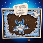 Riley and Company Go Batty! Clear Stamp and Die Set blue bat card